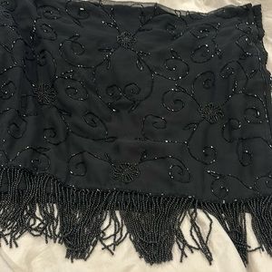 Sheer black silk beaded scarf